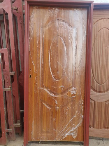 Steel Security Door – Wood-Finish Design | Heavy-Duty Exterior & Interior Safety Door with Frame